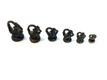 Six Chinese Bronze Rooster Opium Weights