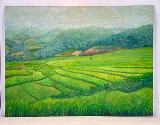 Contemporary Oil On Canvas Labeled (Rice Paddy)