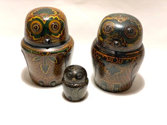 Three Vintage  Burmese Owl Containers