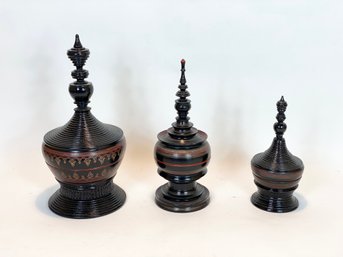 Three Decorative Burmese Ceremonial Vessels