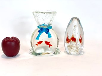 Two Handblown Pieces Of Art Glass With Goldfish