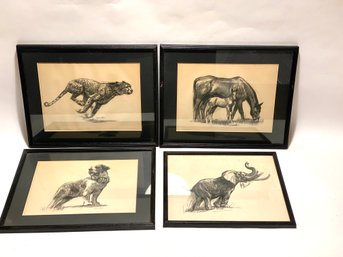 Set Of Four Animal Sketches Pencil On Paper