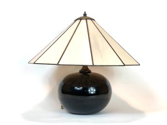 Vanilla Stained Glass Lamp With Black Ceramic Base.