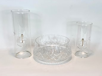 Glass Lot Of Waterford And Hurricane Candles