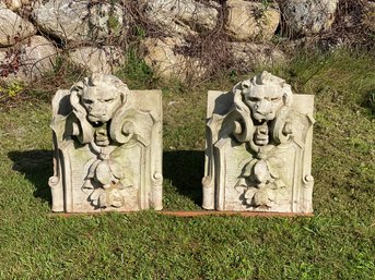 Two Architectural Lion Heads