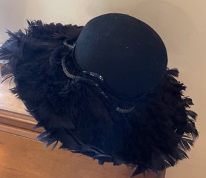 Vintage Capellini Black Felt Hat With Feathers