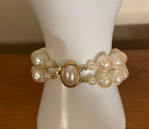 Vintage Costume Double Stranded Pearl Bracelet
