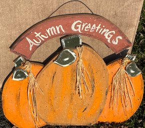 Nicely Made Autumn Greetings Wooden Painted Hanging Sign