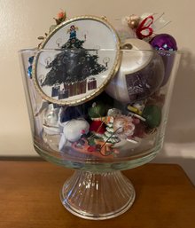 Beautiful Crystal Bowl With Vintage Christmas Ornaments And Decor