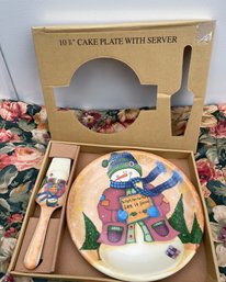 Snowman Cake Plate And Server