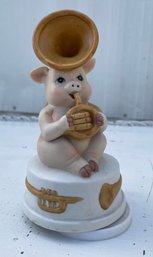 Musical Porcelain Pig Playing Trumpet
