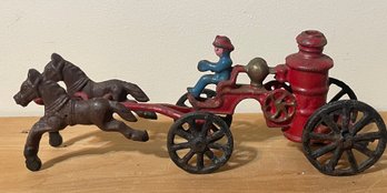 Antique Cast Iron Pair Of Horses And A Buggy Wagon