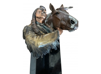Christopher Pardells Indian And Horse Head Sculpture