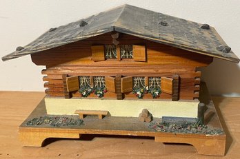 Vintage Reuge Swiss Musical Movement Log Cabin Musical Jewelry Box