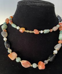 Vintage Long Colorful Stone Bead NeckLace