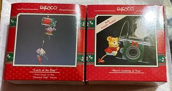 Pair Of Vintage Enesco Christmas Ornaments