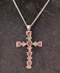 Pretty Ruby And Rhinestone Cross Necklace