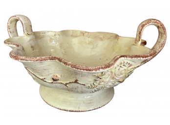 Larger Hand Painted Glazed Two Handled Porcelain Bowl