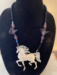 Big And Bold Horse Silver Toned Necklace