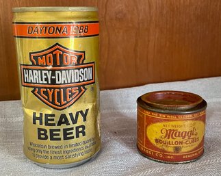 Daytona 1988 Harley Davidson Beer Can And Old Can Of Maggis Bouillon Cubes