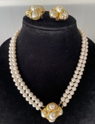 Vintage Pearl Necklace With Match Clip On Earrings