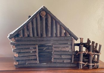 Vintage Barn And Fence Made Out Of Twigs