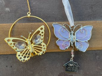 Two Cute Butterfly Hanging Decor, One Stained Glass!