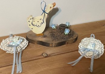 Wooden Duck Candle Holder, A Duck Wall Decor And A Cat Wall Decor