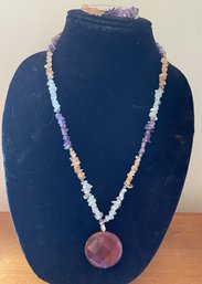 Vintage Stone Necklace  With Pendant And Matching Bracelet