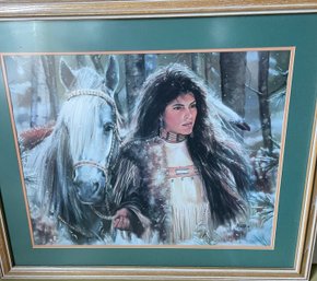 Framed Indian Woman And Horse Painting Signed