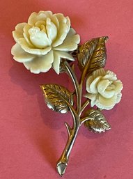 Vintage White Rose  Pin/Brooch