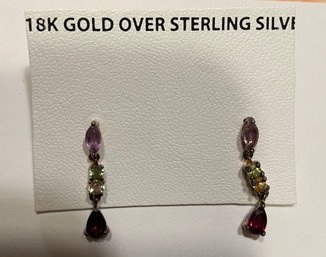 Drop Stud Earrings, 18K Gold Over Sterling Silver