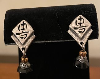C Wheeler Sterling Silver Post Earrings With Black Beads