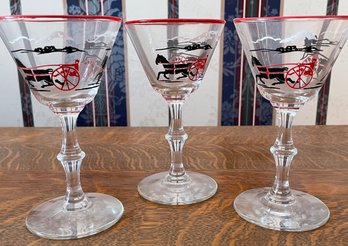 Trio Of Rare Vintage Harness Racing Martini Glasses