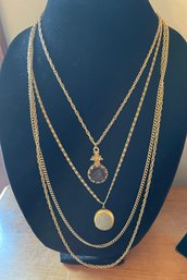 Vintage Goldette NY Three Stranded Intaglio Glass Cameo Necklace