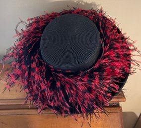 Vintage Red Feathered  Decorated Hat