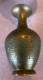 Turquoise And Brass Copper Vase