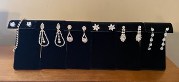 Set Of Six Costume Bling Pierced Earrings With Tennis Bracelet