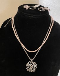 Vintage Pewter Toned Necklace And Earring Set