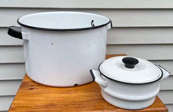 Two Very Old Enamel Cooking Pots
