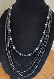 Napier Black And Silver Beaded Necklaces With Two Other Small Bea Ne
