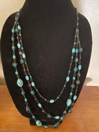 Pretty 3 Stranded Turquoise And Bead Necklace