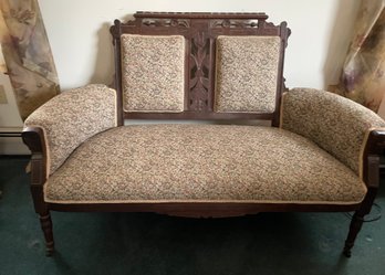 Antique Victorian Era Carved Loveseat Settee Sofa