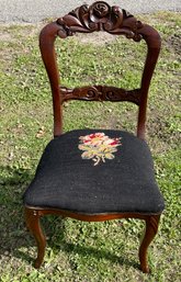 Very Pretty Wooden Chair With Embroidered Seat