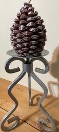 Bigger Heavy Metal Table Top Candle Holder With Pine Cone Candle