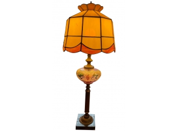 Very Early Lamp With Stained Glass Lamp Shade