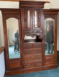 Antique Victorian  Double Mirrored Armoire Ward Closet With Dresser