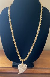 Pretty Gold Toned Heavy Chain Necklace With Bling Heart Pend