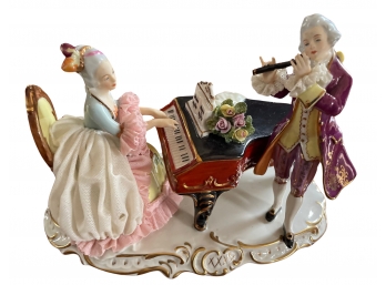 Gorgeous Rare Dresden Porcelain Lace Figure,Musical Coup