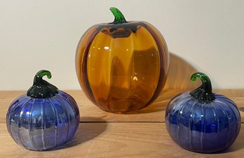 A Trio Of Glass Blown Pumpkins
